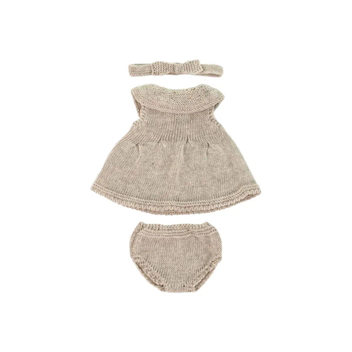 Oatmeal Dress & Headband Set - 12" Knit Doll Outfit